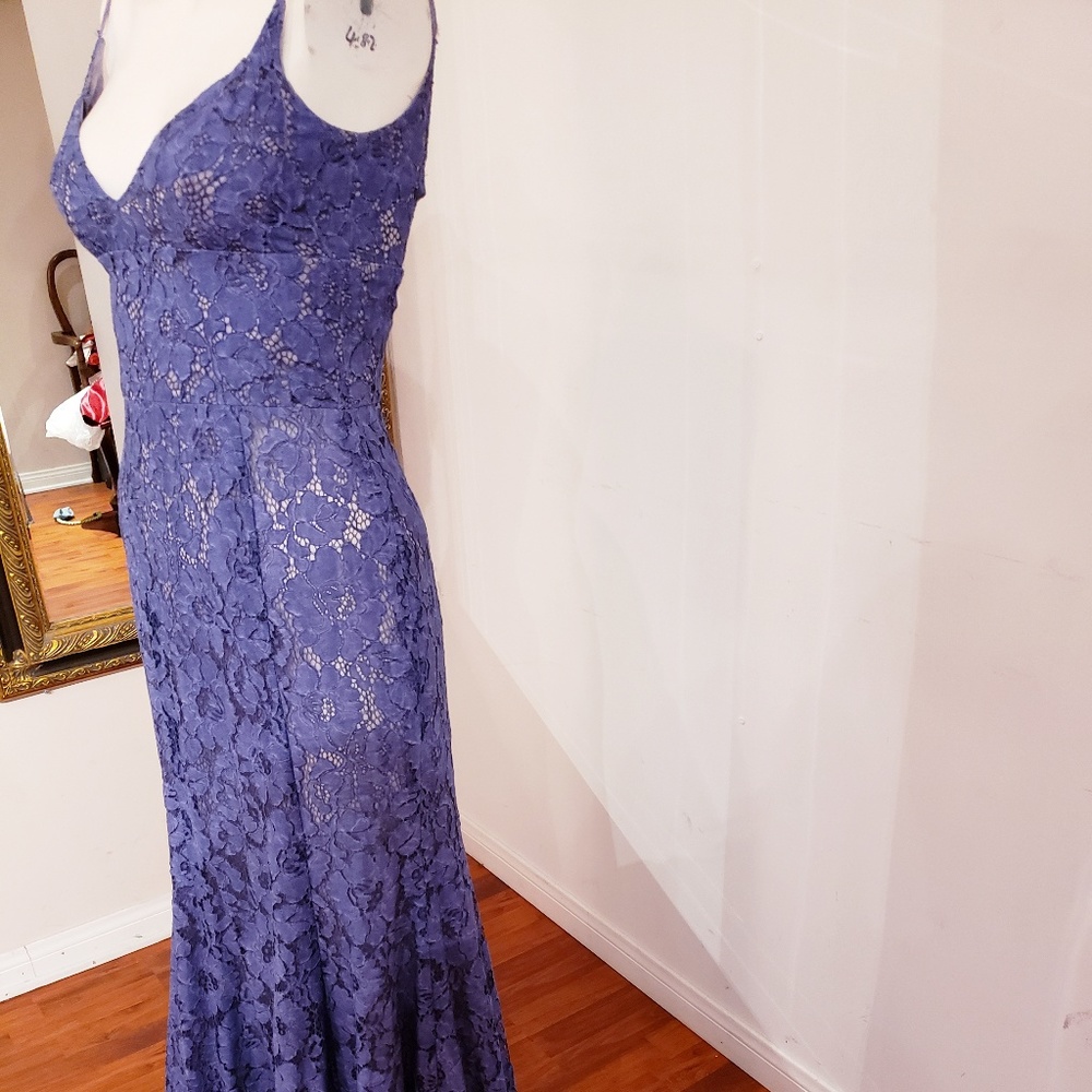 Periwinkle Blue Chantilly Lace Long Dress - Picture 2 of 3